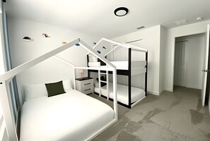 4 quartos, ferros/tábuas de passar roupa, roupa de cama