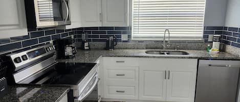 Fridge, microwave, oven, dishwasher