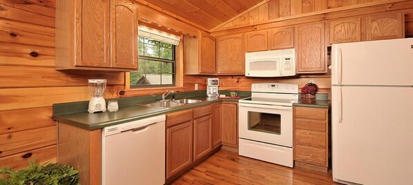 Room, 1 King Bed with Sofa bed, Hot Tub, Garden View (Honey Bear Den) | Private kitchen | Fridge, microwave, oven, stovetop