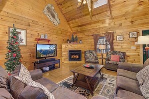 House, Multiple Beds, Hot Tub, Garden View (Smoky Mountain Memories) | Living area | Fireplace