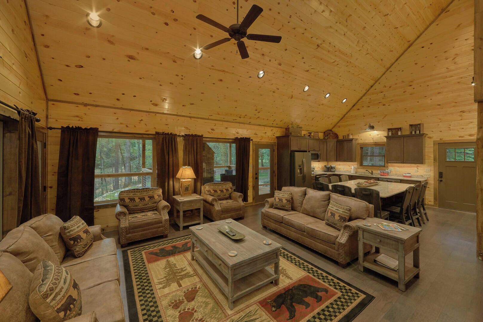 House, Multiple Beds, Hot Tub, Pool View (Adventure Lodge) | Living area | Fireplace