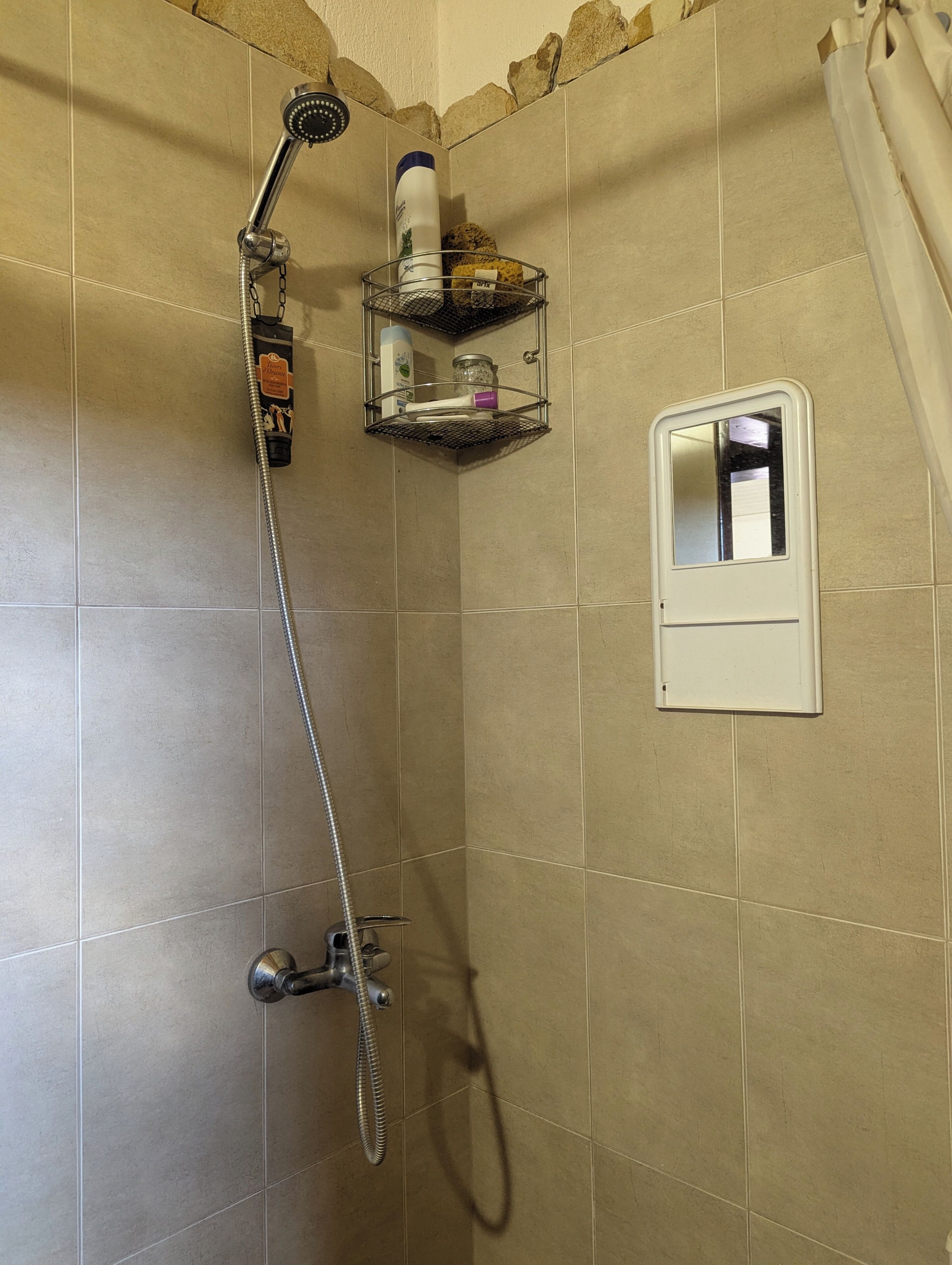 Shower, towels, toilet paper
