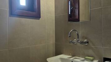 Shower, towels, toilet paper