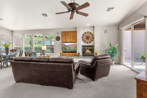 TV, fireplace, offices