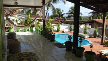 Outdoor pool, sun loungers