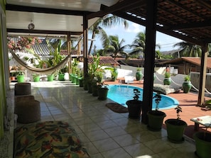 Outdoor pool, sun loungers