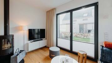 Televisión y chimenea