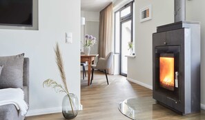 Televisión y chimenea 