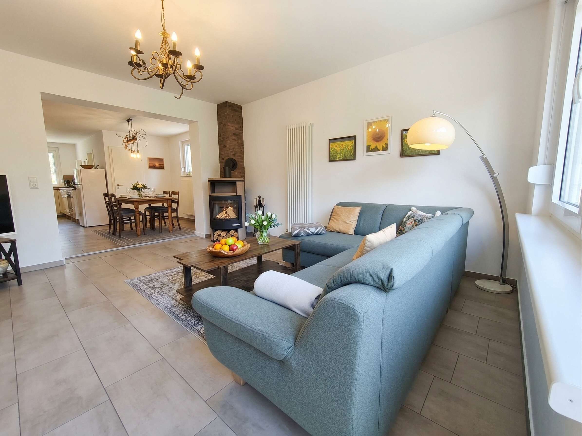 Televisión, chimenea y reproductor de DVD 