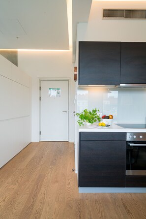 Fridge, oven, dishwasher, coffee/tea maker