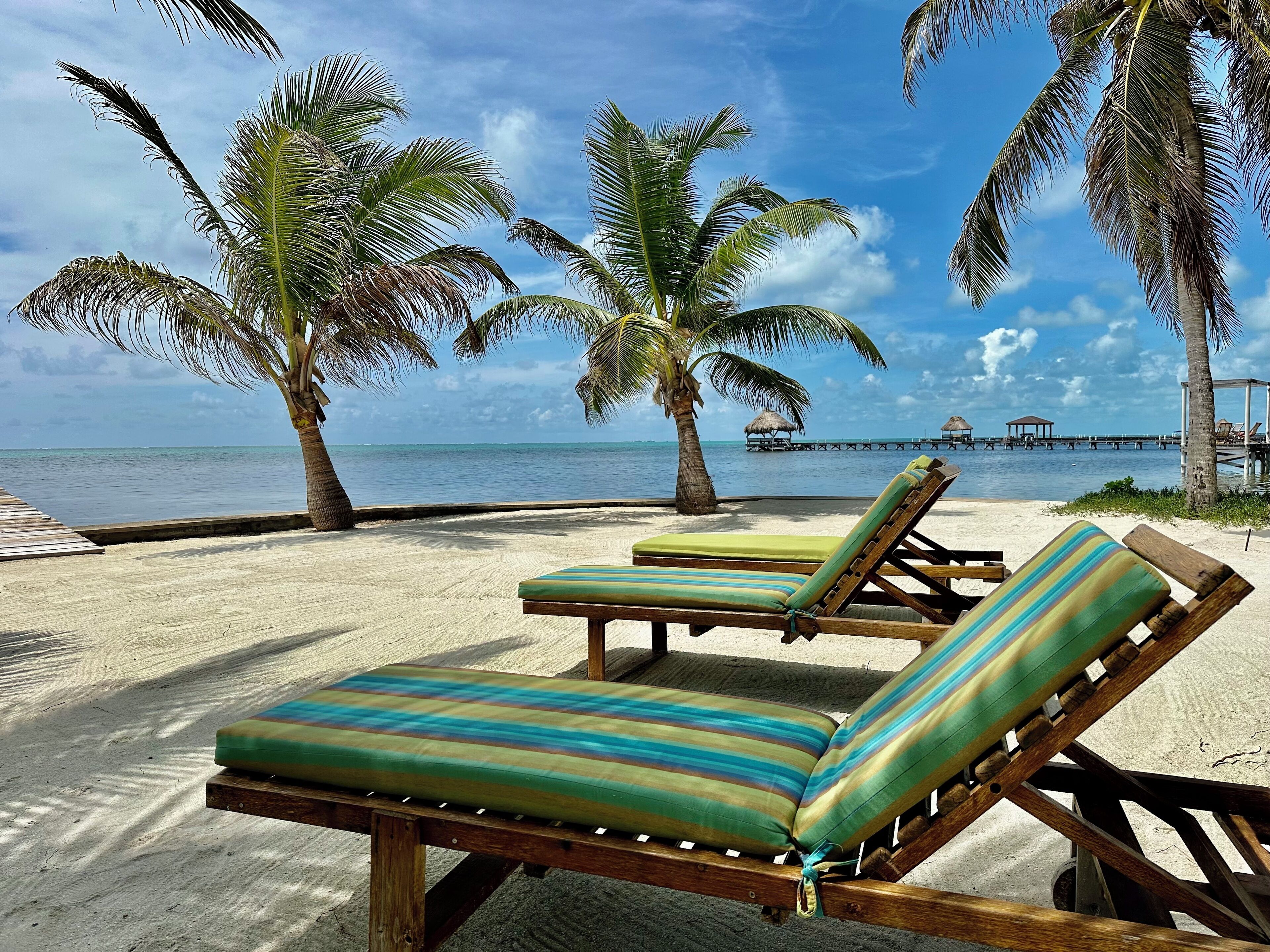 On the beach, sun-loungers, beach towels