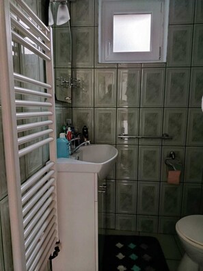 Regadera, secadora de cabello, toallas, jabón