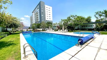Outdoor pool, open 6:30 AM to 8:00 PM, pool umbrellas, sun loungers