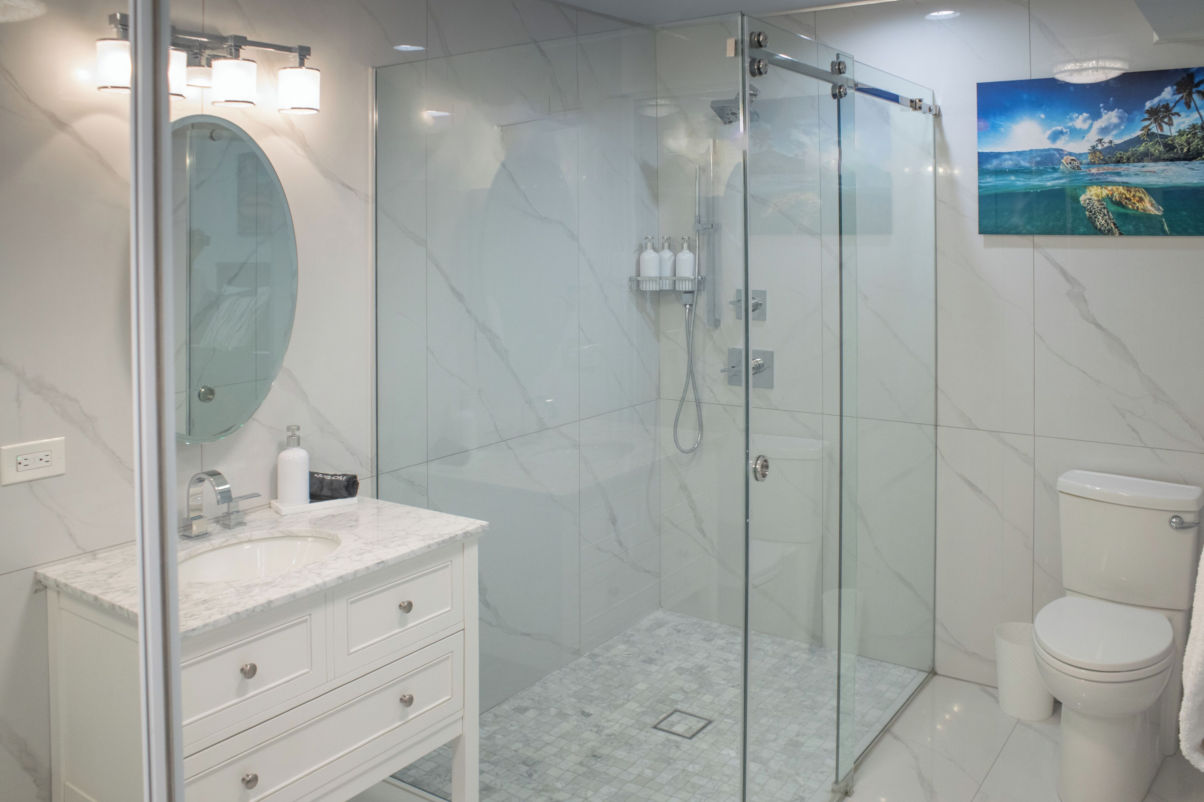 Bathroom | Shower, hair dryer, towels, soap