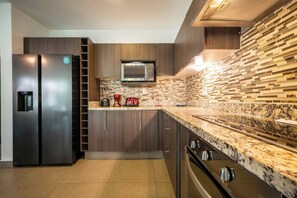 Fridge, microwave, coffee/tea maker, toaster