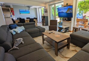 Smart TV, video games, DVD player, table football