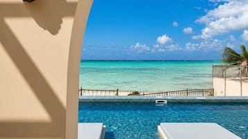 Outdoor pool, pool umbrellas, pool loungers