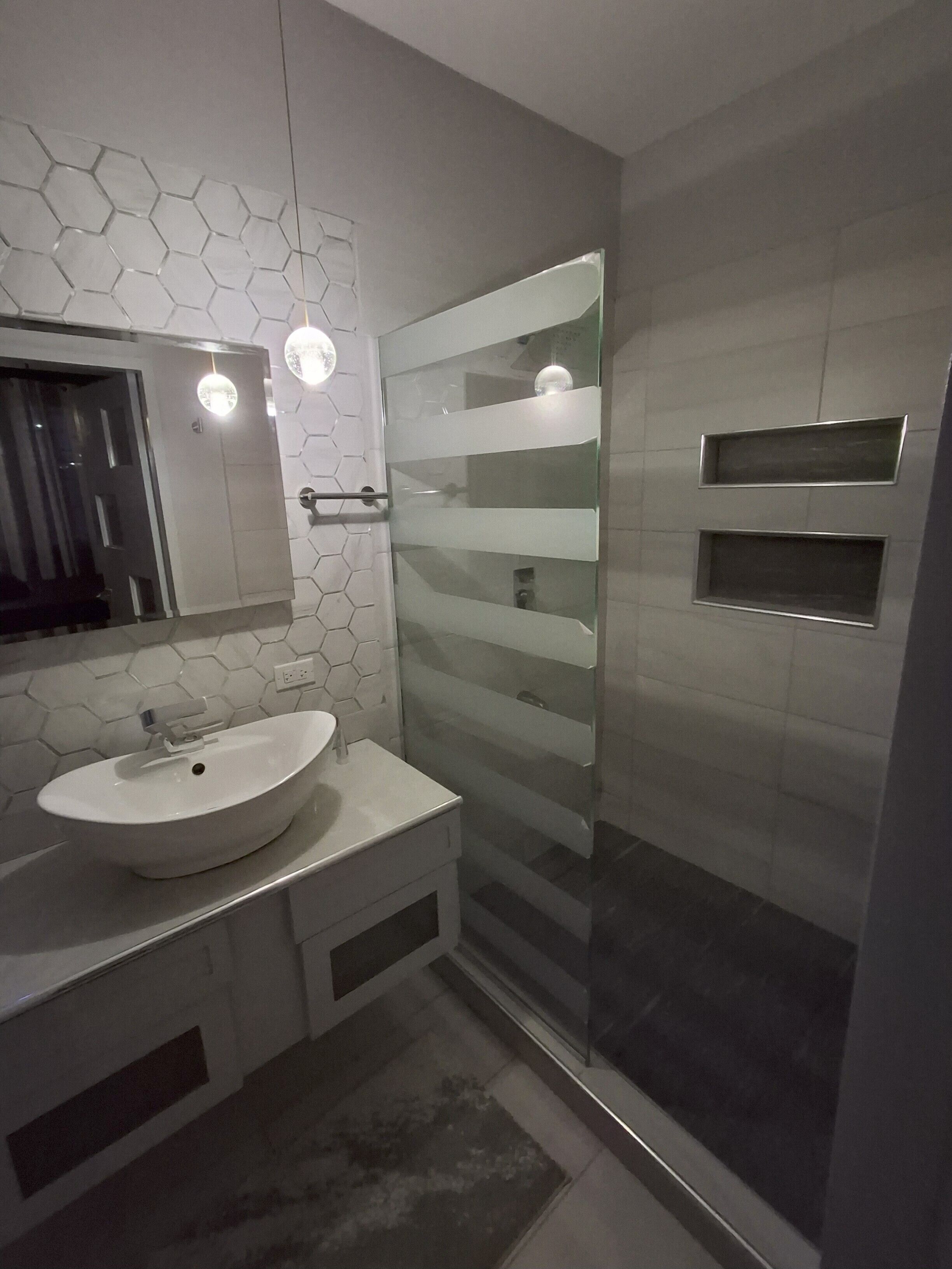 Shower, towels, soap, toilet paper
