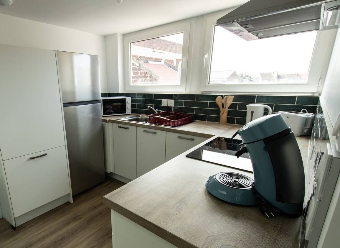 Fridge, microwave, oven, coffee/tea maker