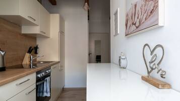 Fridge, oven, stovetop, coffee/tea maker