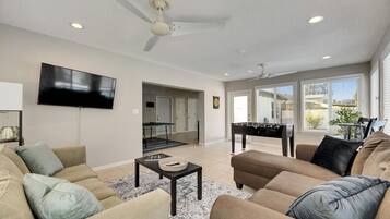 Smart TV, table football, ping pong