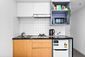 Fridge, microwave, stovetop, toaster