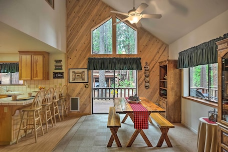 Dining. Game Room & Deck: Pet-Friendly Camp Connell Cabin