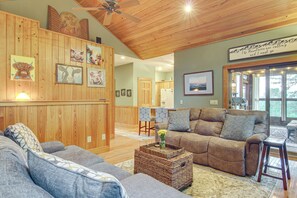 TV, fireplace, books - Wraparound Porch w/ Views: Blue Ridge Mtn Gem! (Bakersville)