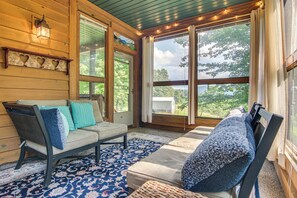 TV, fireplace, books - Wraparound Porch w/ Views: Blue Ridge Mtn Gem! (Bakersville)