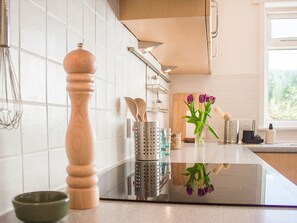 Fridge, oven, dishwasher, cookware/dishes/utensils