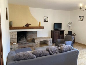 TV, fireplace