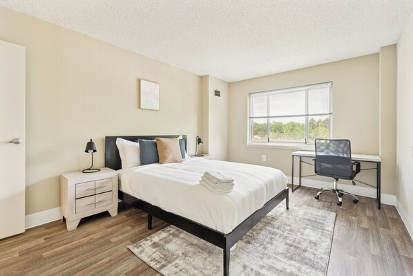 Desk, iron/ironing board, travel crib, free WiFi