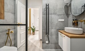 Superior Apartment, City View | Bathroom | Shower, hair dryer, towels, soap