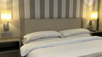 Laptop workspace, blackout drapes