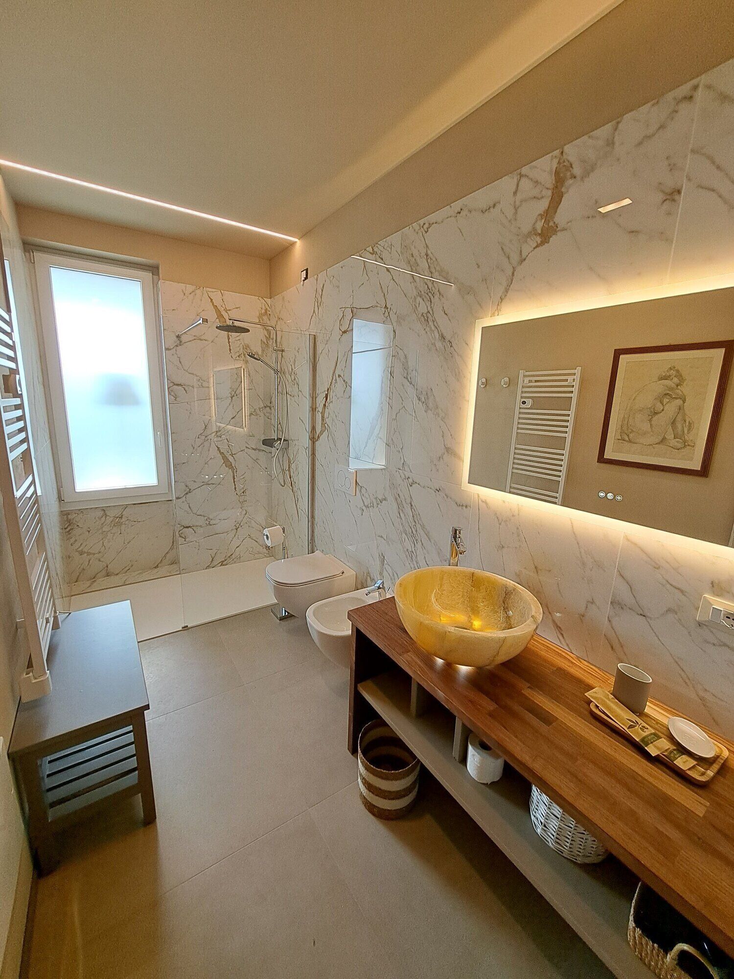 Hair dryer, bidet, towels