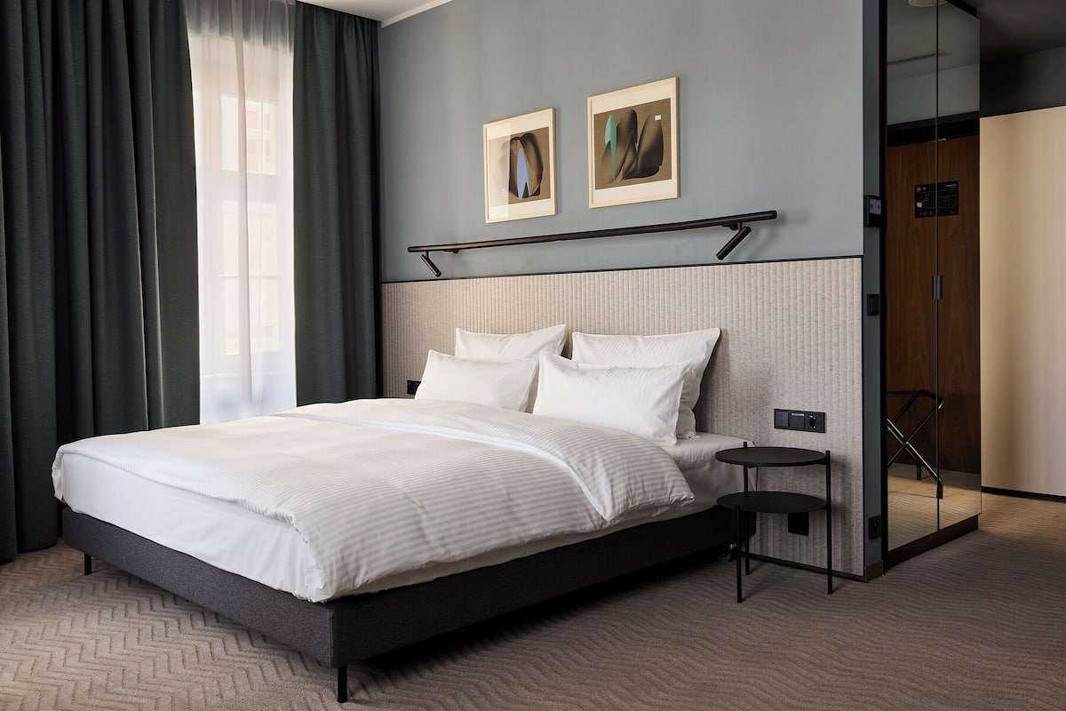 In-room safe, desk, laptop workspace, blackout curtains