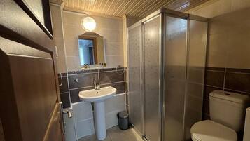 Hair dryer, slippers, towels, soap