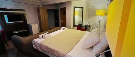 Comfort Double Room, Balcony, City View | Desk, laptop workspace, blackout drapes, iron/ironing board