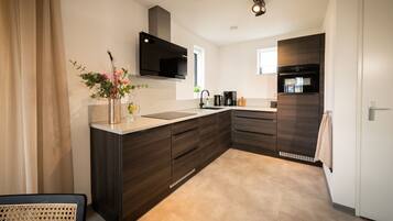 Fridge, microwave, dishwasher, coffee/tea maker