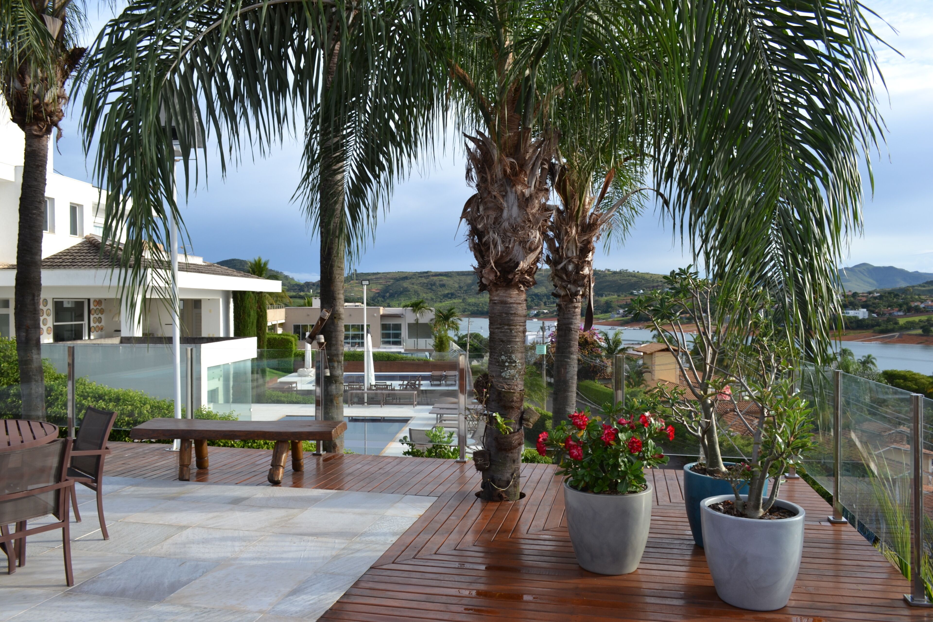 Outdoor pool, pool umbrellas, pool loungers