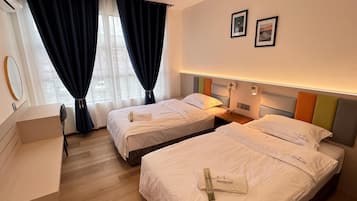 Desk, free WiFi, bed sheets