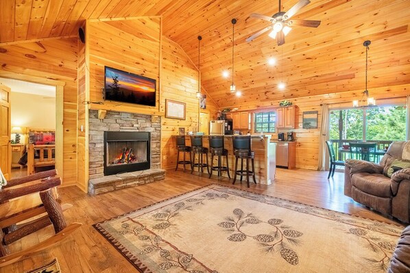 TV, fireplace