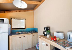 Fridge, microwave, stovetop, toaster