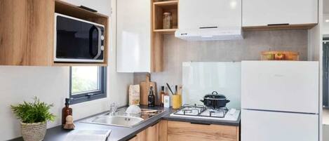 Fridge, microwave, stovetop