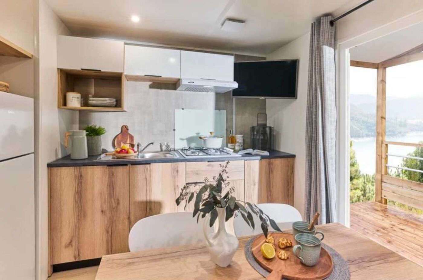 Fridge, microwave, stovetop