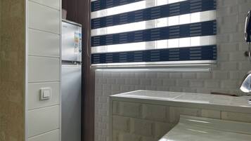 Fridge, microwave, oven, electric kettle