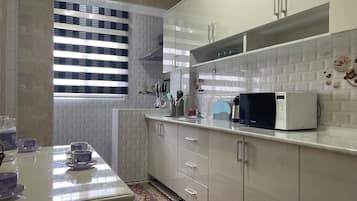 Fridge, microwave, oven, electric kettle