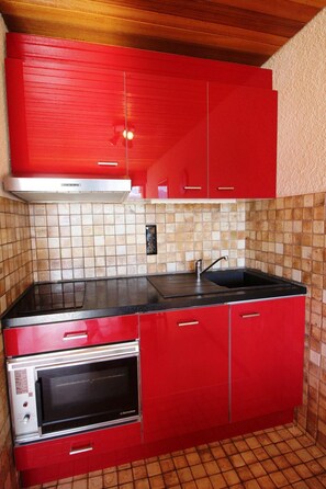 Fridge, microwave, oven, dishwasher - 10m from ski slopes, 5th floor, view mountain, balcony, ski locker, 32m², Auris en Oisans (Auris)