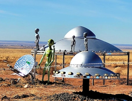 Miscellaneous. Alien Acres UFO campground, car, truck, RV, tent off-grid camping