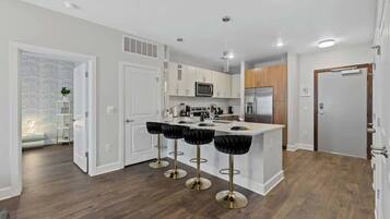 Fridge, microwave, oven, dishwasher